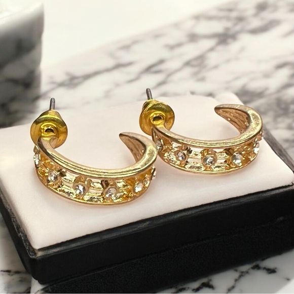 Jewelry - Gold Rhinestone Half Hoop Earrings